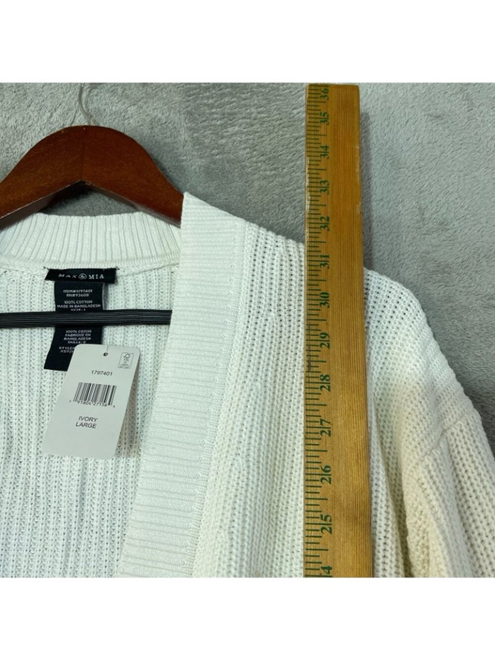 NWT Max & Mia Women's L Cardigan Ivory Open Front Ribbed Knit - Picture 7 of 12